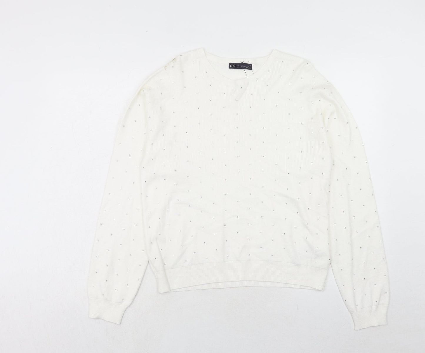 Marks and Spencer Womens White Round Neck Viscose Pullover Jumper Size M