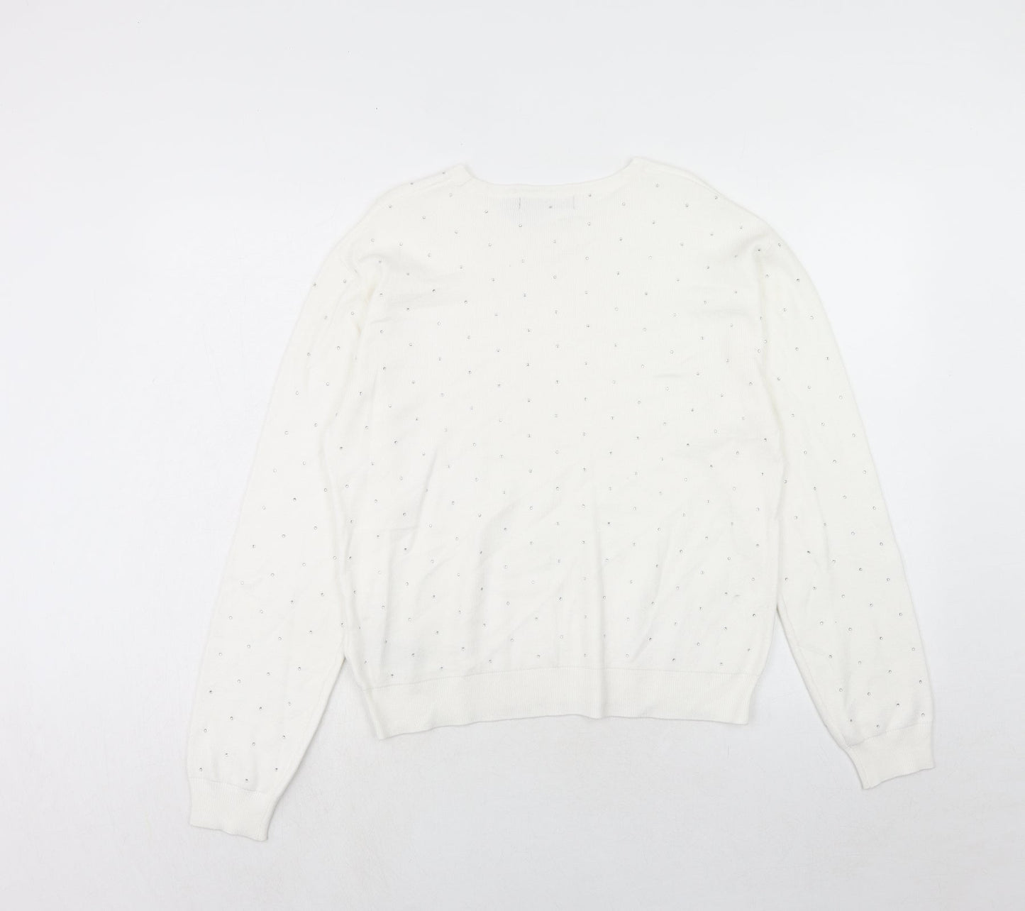 Marks and Spencer Womens White Round Neck Viscose Pullover Jumper Size M