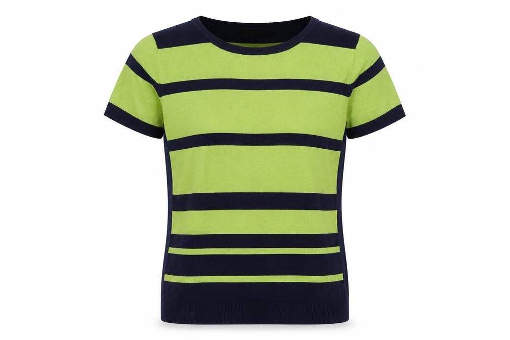 Just Elegance Womens Green Round Neck Striped Viscose Pullover Jumper Size XL