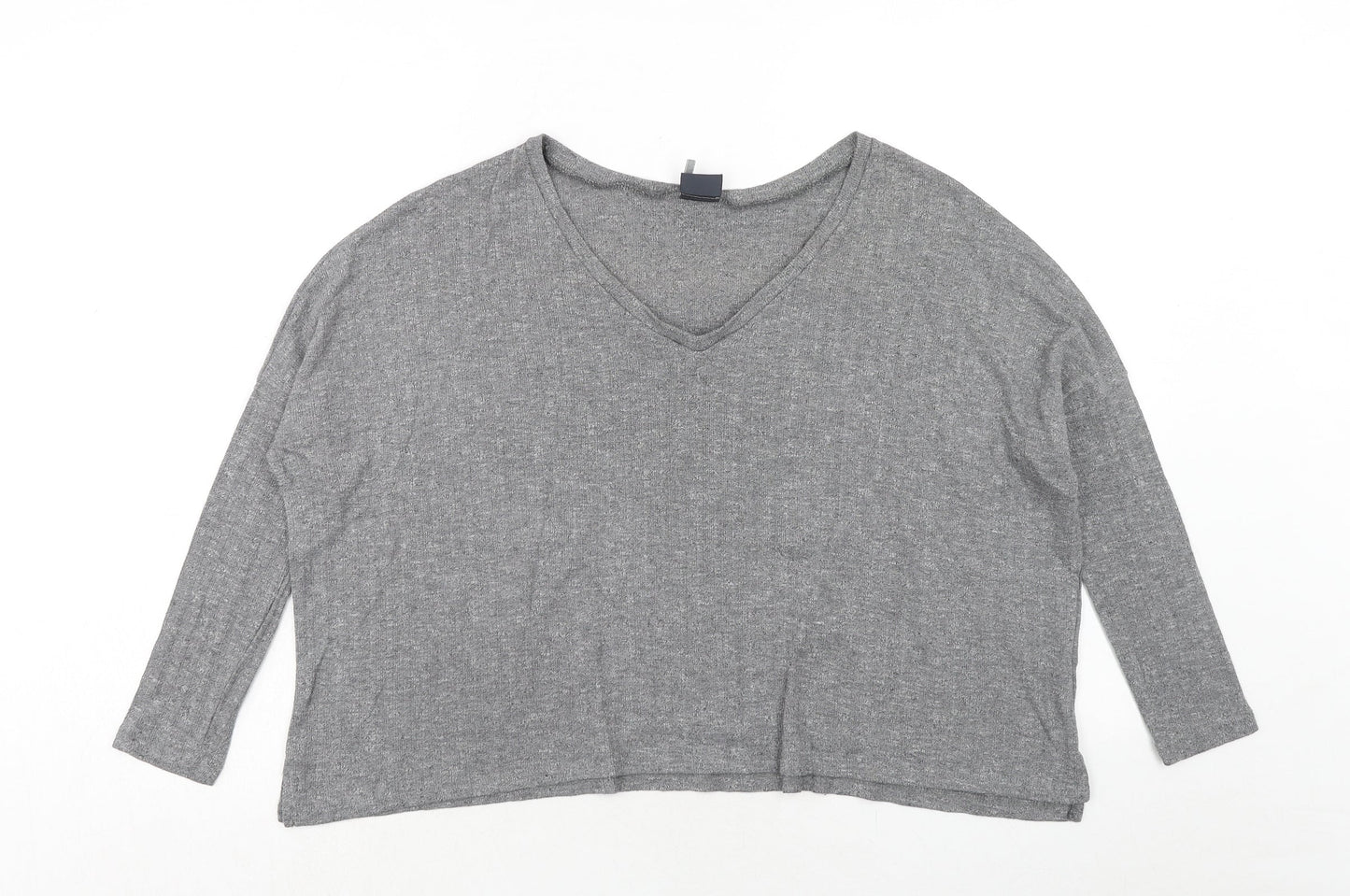 Sparkle & Fade Womens Grey Polyester Basic T-Shirt Size XS V-Neck