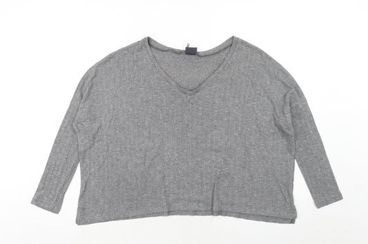 Sparkle & Fade Womens Grey Polyester Basic T-Shirt Size XS V-Neck