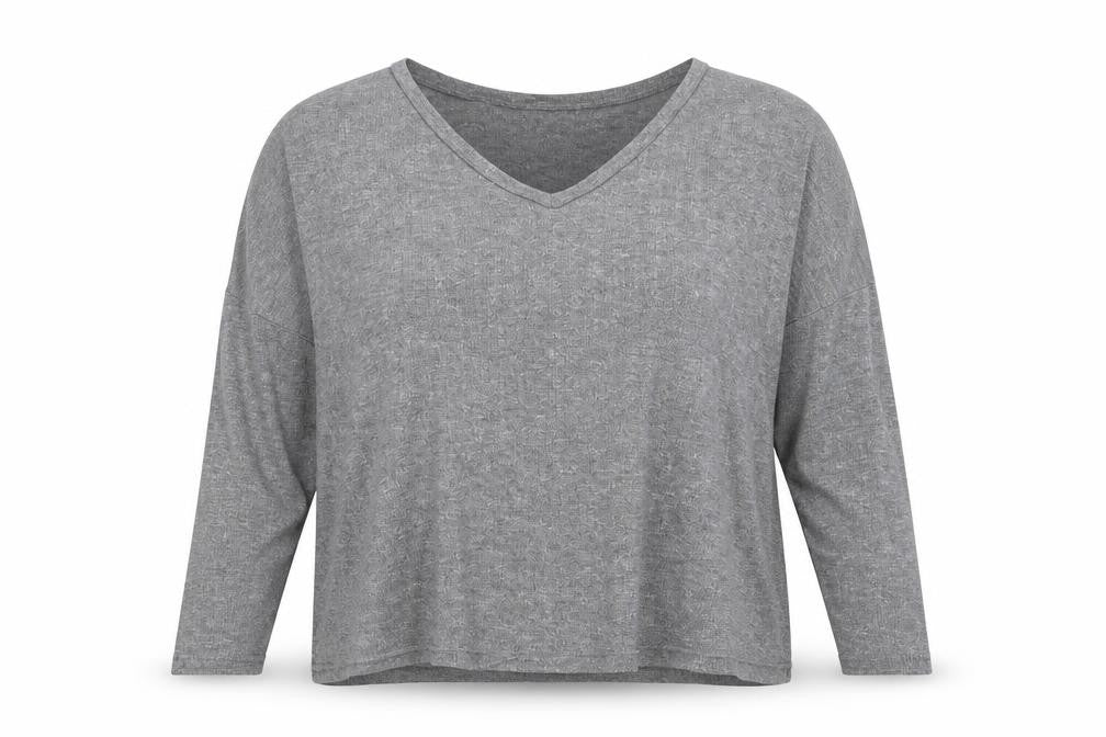 Sparkle & Fade Womens Grey Polyester Basic T-Shirt Size XS V-Neck