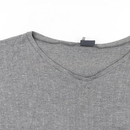 Sparkle & Fade Womens Grey Polyester Basic T-Shirt Size XS V-Neck