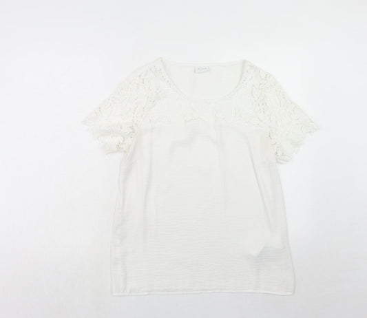VILA Womens White Polyester Basic T-Shirt Size M Round Neck