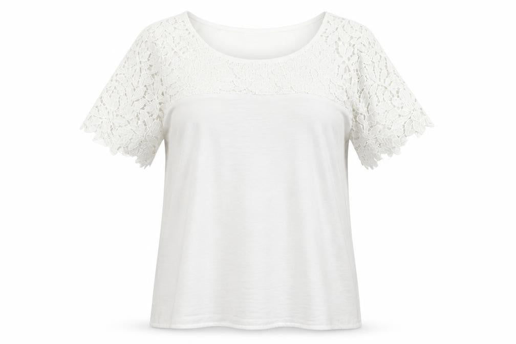 VILA Womens White Polyester Basic T-Shirt Size M Round Neck