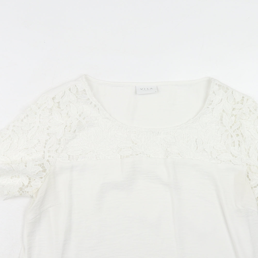 VILA Womens White Polyester Basic T-Shirt Size M Round Neck