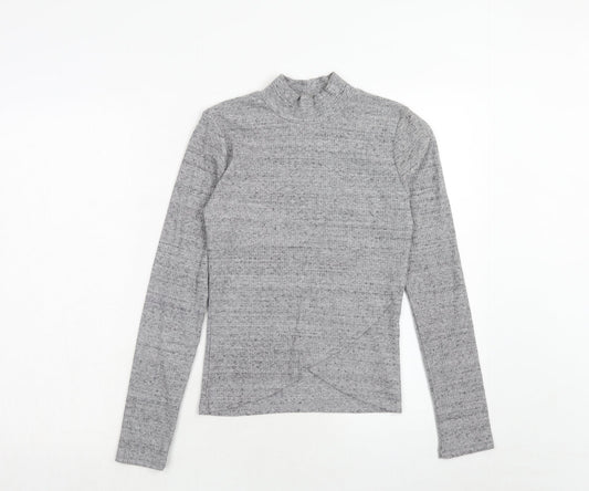 Bershka Womens Grey Polyester Basic T-Shirt Size L Mock Neck