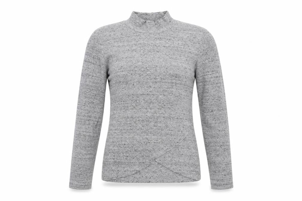 Bershka Womens Grey Polyester Basic T-Shirt Size L Mock Neck