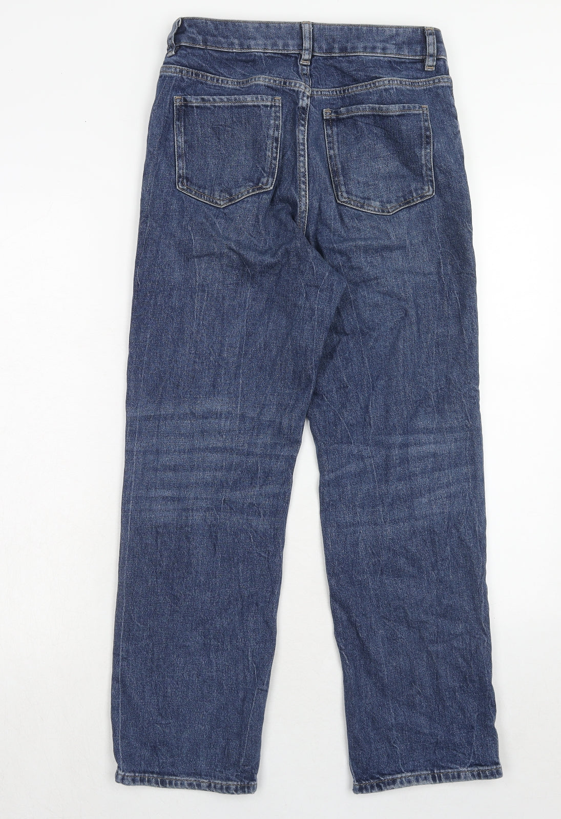 Marks and Spencer Womens Blue Cotton Straight Jeans Size 28 in Regular Zip
