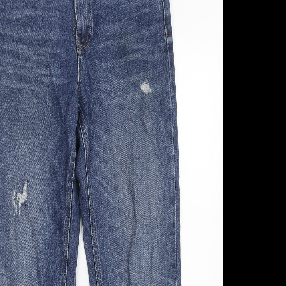 Marks and Spencer Womens Blue Cotton Straight Jeans Size 28 in Regular Zip