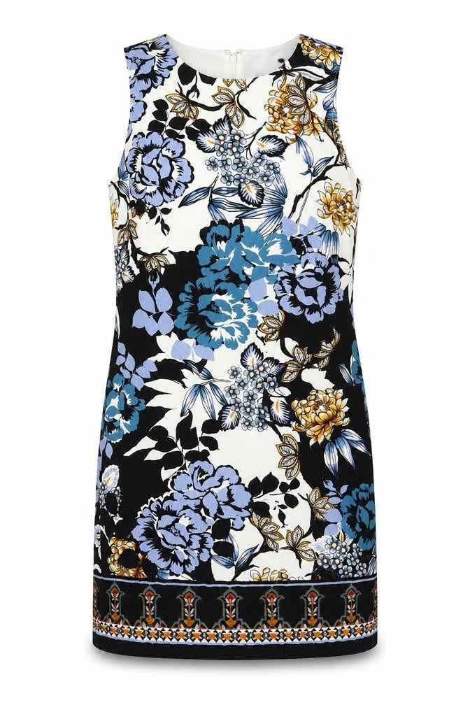 Warehouse Womens Multicoloured Floral Viscose Shift Size 10 Boat Neck Zip