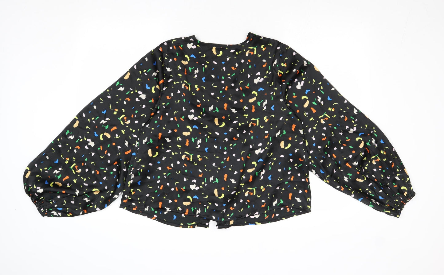 New Look Womens Black Geometric Polyester Basic Blouse Size 10 V-Neck