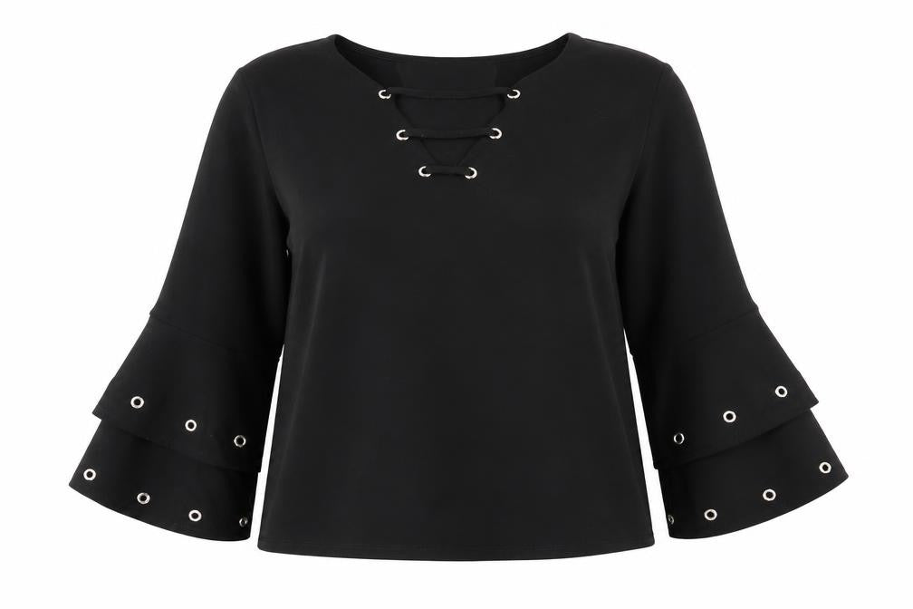 Klass Womens Black Polyester Basic Blouse Size M V-Neck
