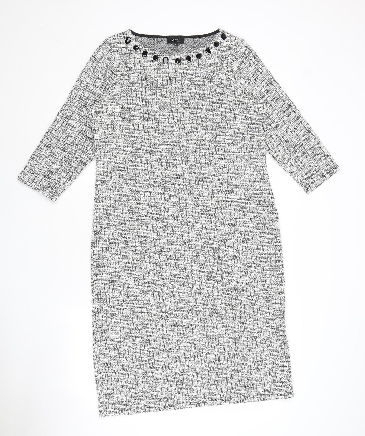 ANTEA Womens Grey Geometric Polyester Sheath Size M Boat Neck Pullover