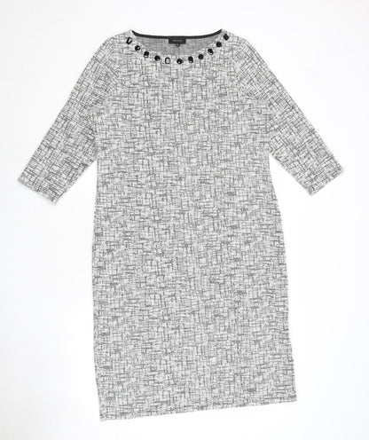 ANTEA Womens Grey Geometric Polyester Sheath Size M Boat Neck Pullover