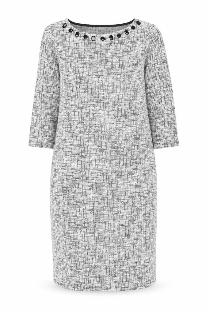 ANTEA Womens Grey Geometric Polyester Sheath Size M Boat Neck Pullover