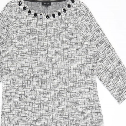 ANTEA Womens Grey Geometric Polyester Sheath Size M Boat Neck Pullover