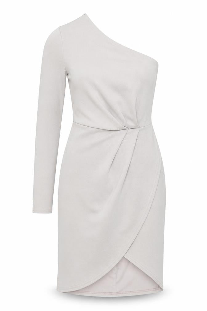 New Look Womens Grey Polyester Sheath Size 6 One Shoulder Zip - Wrap Style