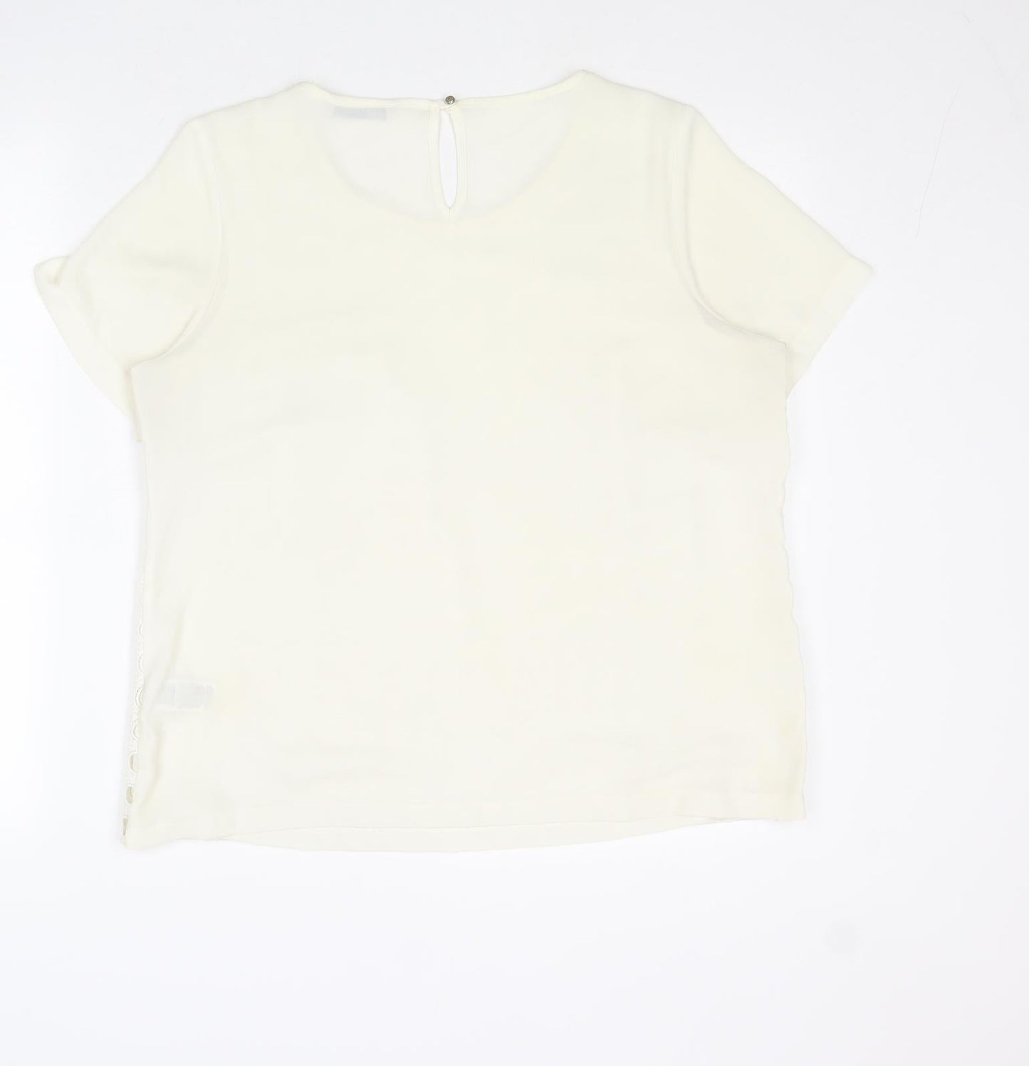 Marks and Spencer Womens Ivory Geometric Polyester Basic T-Shirt Size 14 Round Neck