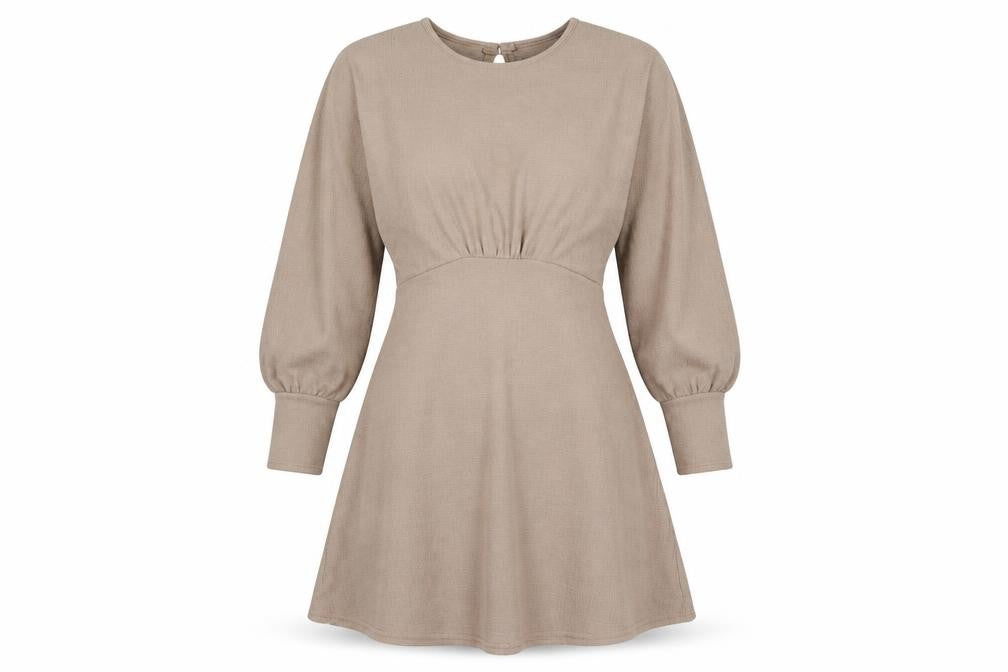 Nasty Gal Womens Brown Polyester Skater Dress Size 12 Round Neck Button - Open Back