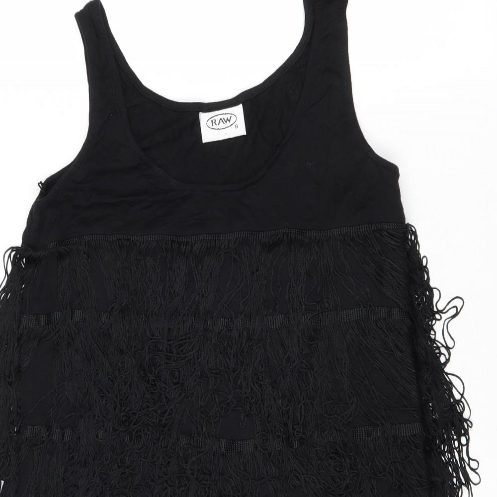 Raw Womens Black Cotton Mini Size 8 Scoop Neck Zip