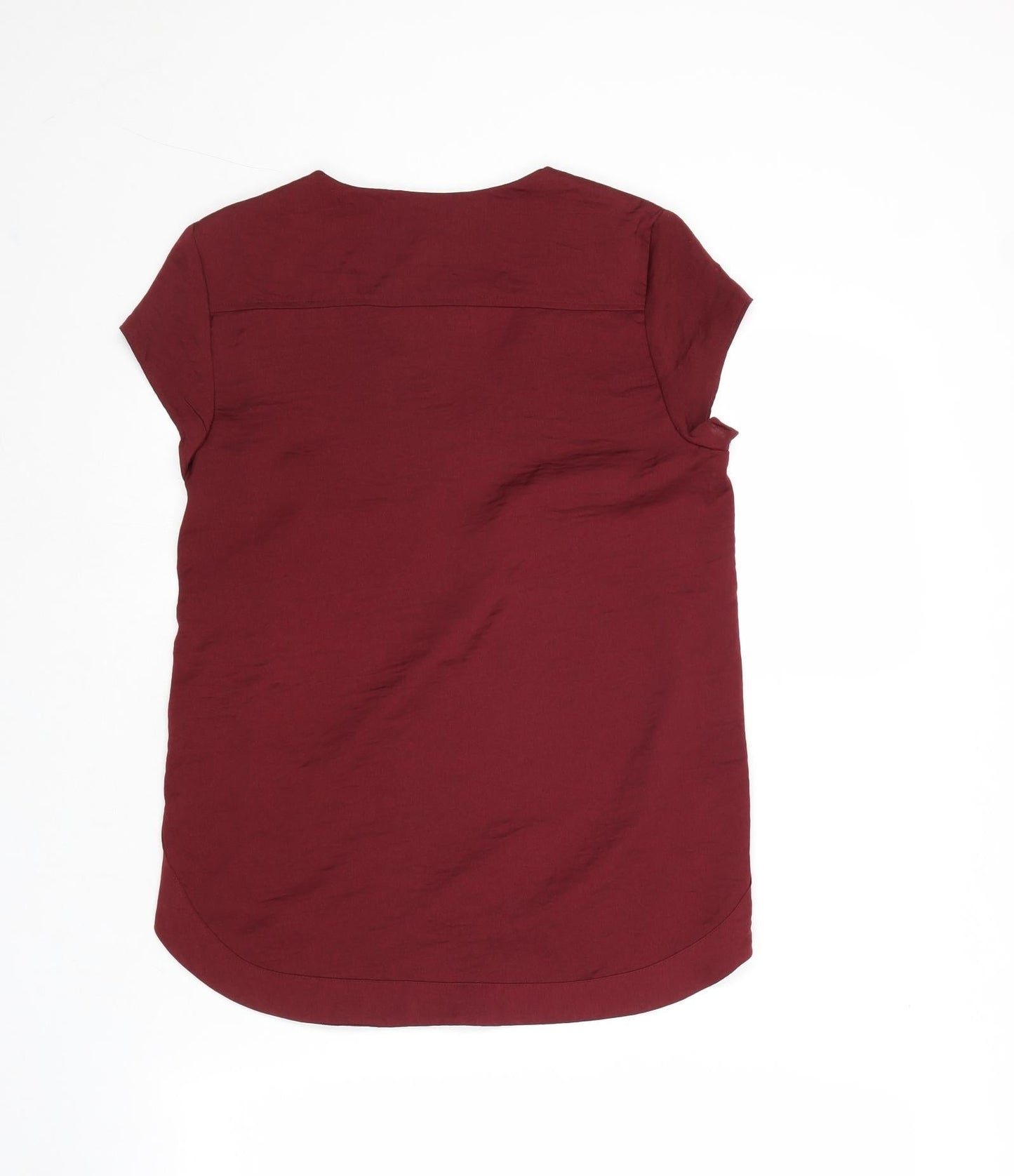 H&M Womens Red Polyester Basic T-Shirt Size 6 V-Neck