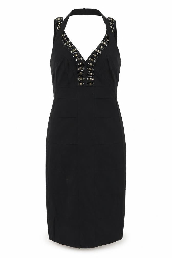 Julien Macdonald Womens Black Nylon Shift Size 10 V-Neck Zip