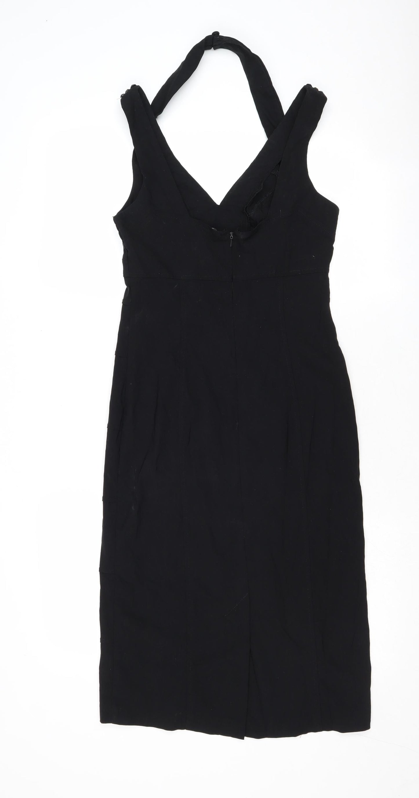 Julien Macdonald Womens Black Nylon Shift Size 10 V-Neck Zip