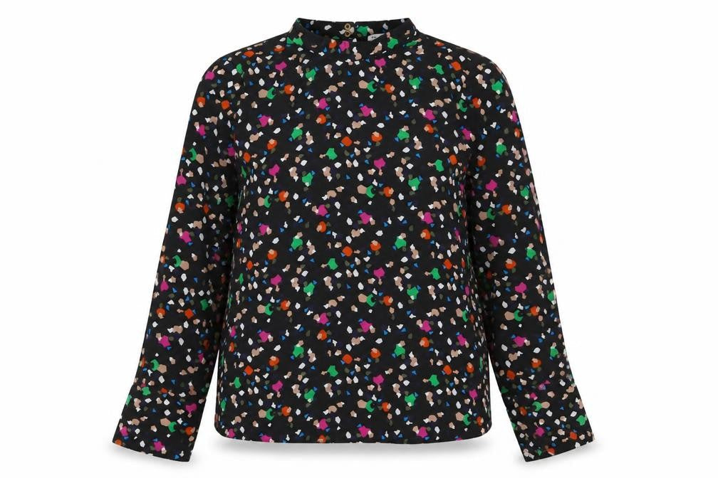 Warehouse Womens Multicoloured Geometric Polyester Basic Blouse Size 12 Mock Neck - Open Back