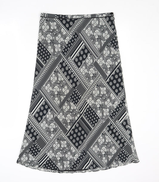 Planet Womens Black Geometric Polyacrylate Fibre Swing Skirt Size 12 Zip