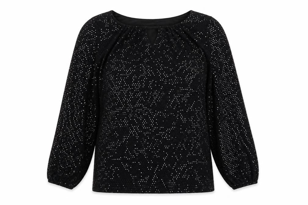Billie&Bolssom Womens Black Geometric Nylon Basic Blouse Size 12 Round Neck