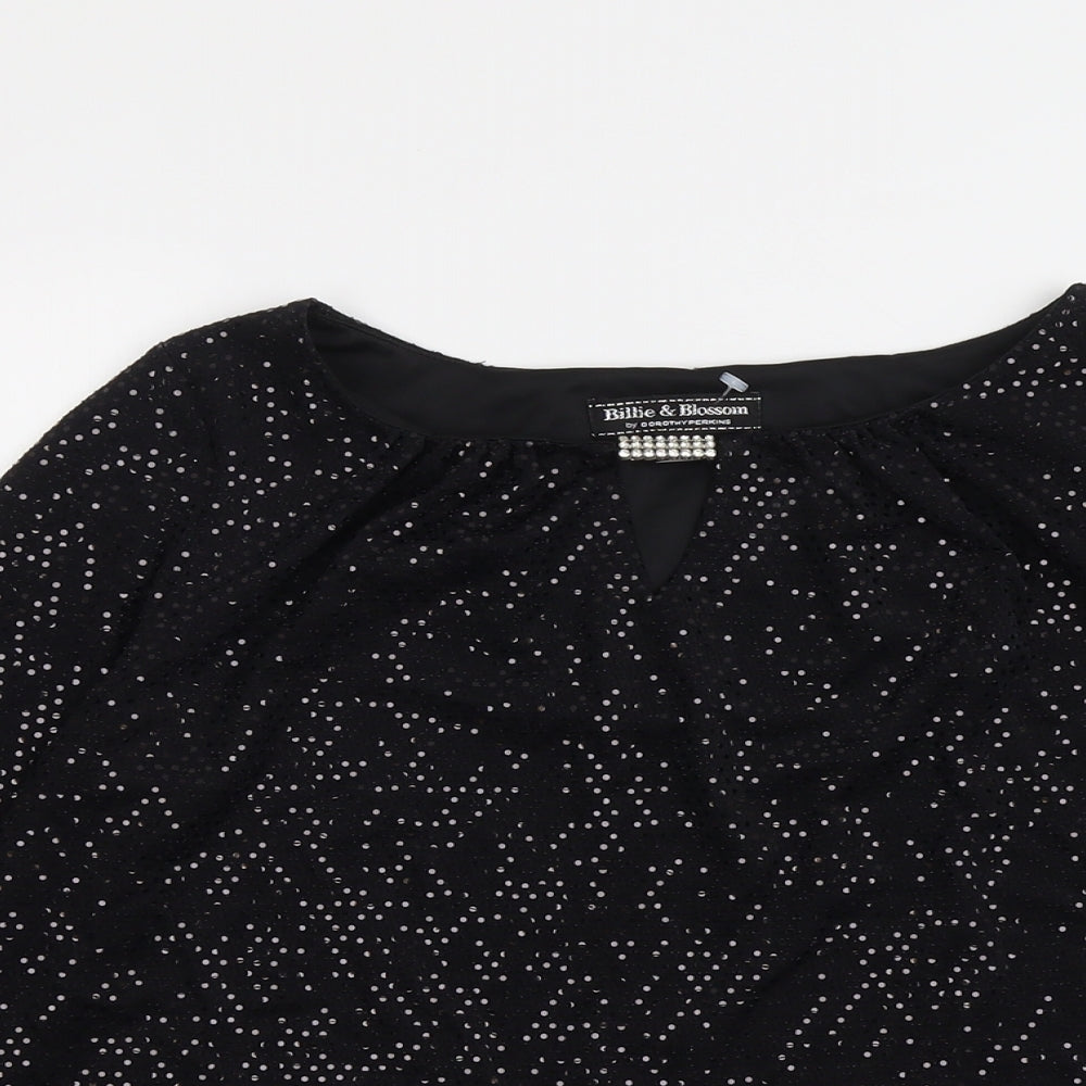 Billie&Bolssom Womens Black Geometric Nylon Basic Blouse Size 12 Round Neck