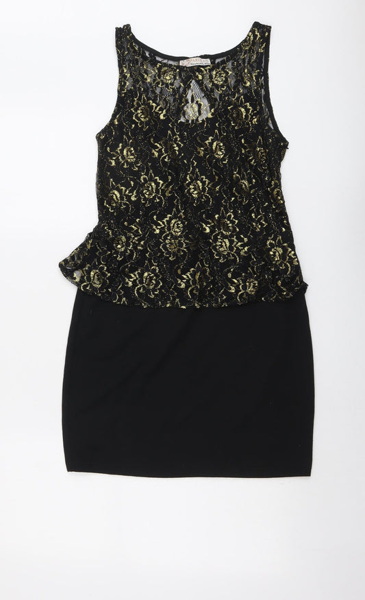 PARISIAN SIGNATURE Womens Black Nylon Mini Size 12 Boat Neck Pullover - Lace Top