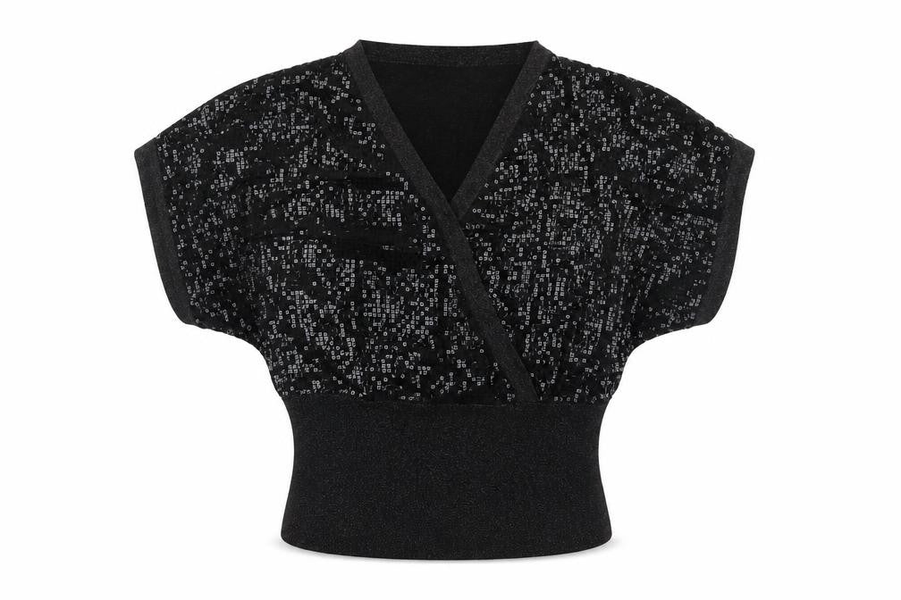 Oasis Womens Black Viscose Cropped Blouse Size M V-Neck