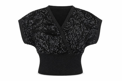 Oasis Womens Black Viscose Cropped Blouse Size M V-Neck