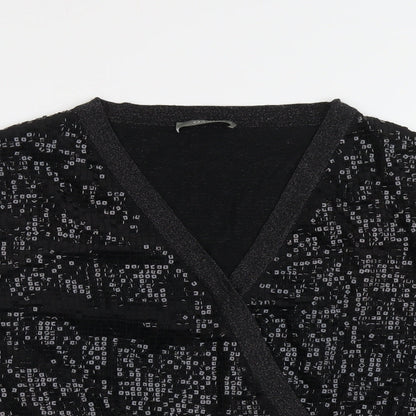 Oasis Womens Black Viscose Cropped Blouse Size M V-Neck
