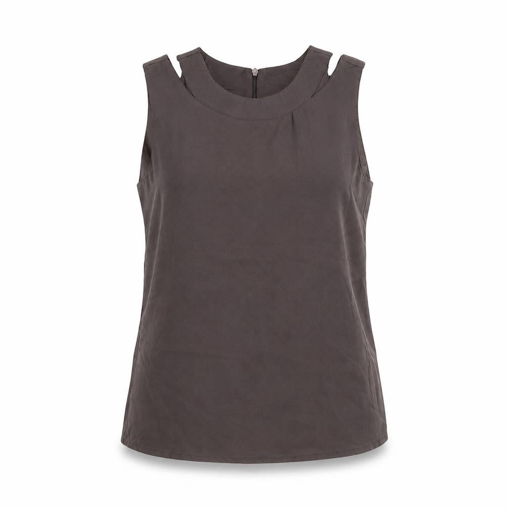 Rare Womens Brown Polyester Basic Tank Size S Round Neck
