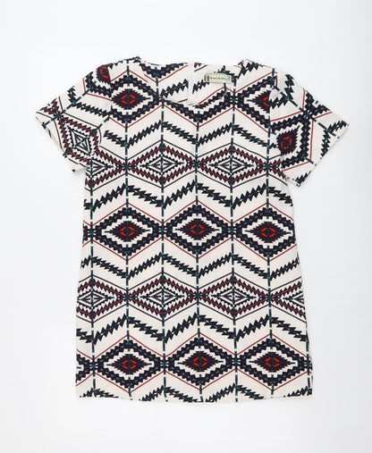 Hearts & Bows Womens Multicoloured Geometric Polyester Basic T-Shirt Size 10 Round Neck