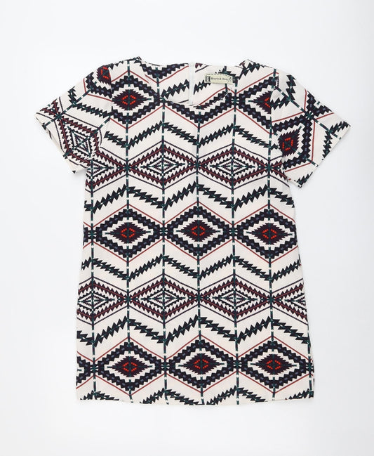 Hearts & Bows Womens Multicoloured Geometric Polyester Basic T-Shirt Size 10 Round Neck
