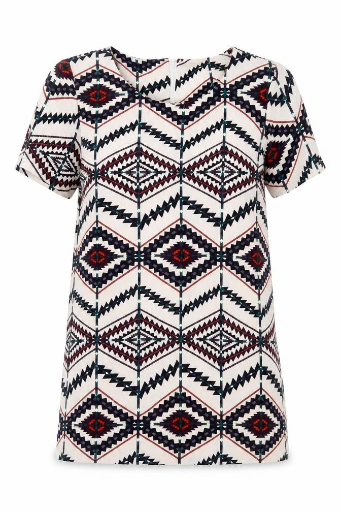 Hearts & Bows Womens Multicoloured Geometric Polyester Basic T-Shirt Size 10 Round Neck