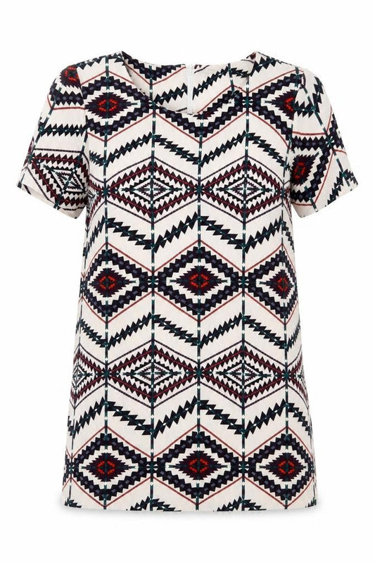 Hearts & Bows Womens Multicoloured Geometric Polyester Basic T-Shirt Size 10 Round Neck