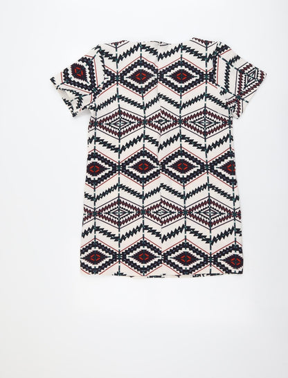 Hearts & Bows Womens Multicoloured Geometric Polyester Basic T-Shirt Size 10 Round Neck
