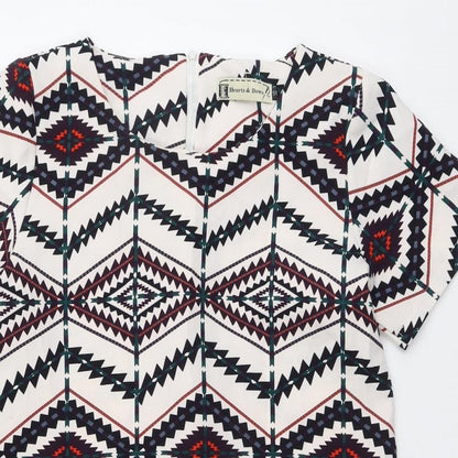 Hearts & Bows Womens Multicoloured Geometric Polyester Basic T-Shirt Size 10 Round Neck