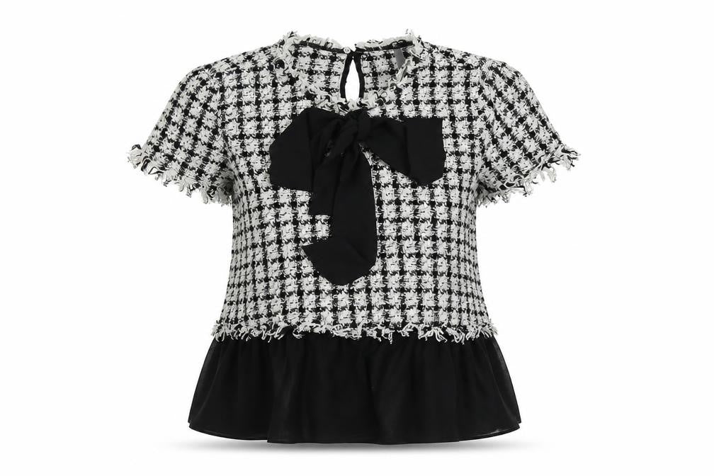 Zara Womens Black Check Polyester Basic T-Shirt Size L Round Neck
