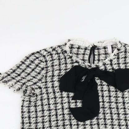 Zara Womens Black Check Polyester Basic T-Shirt Size L Round Neck