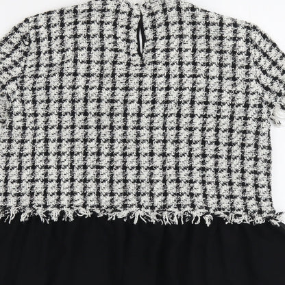 Zara Womens Black Check Polyester Basic T-Shirt Size L Round Neck