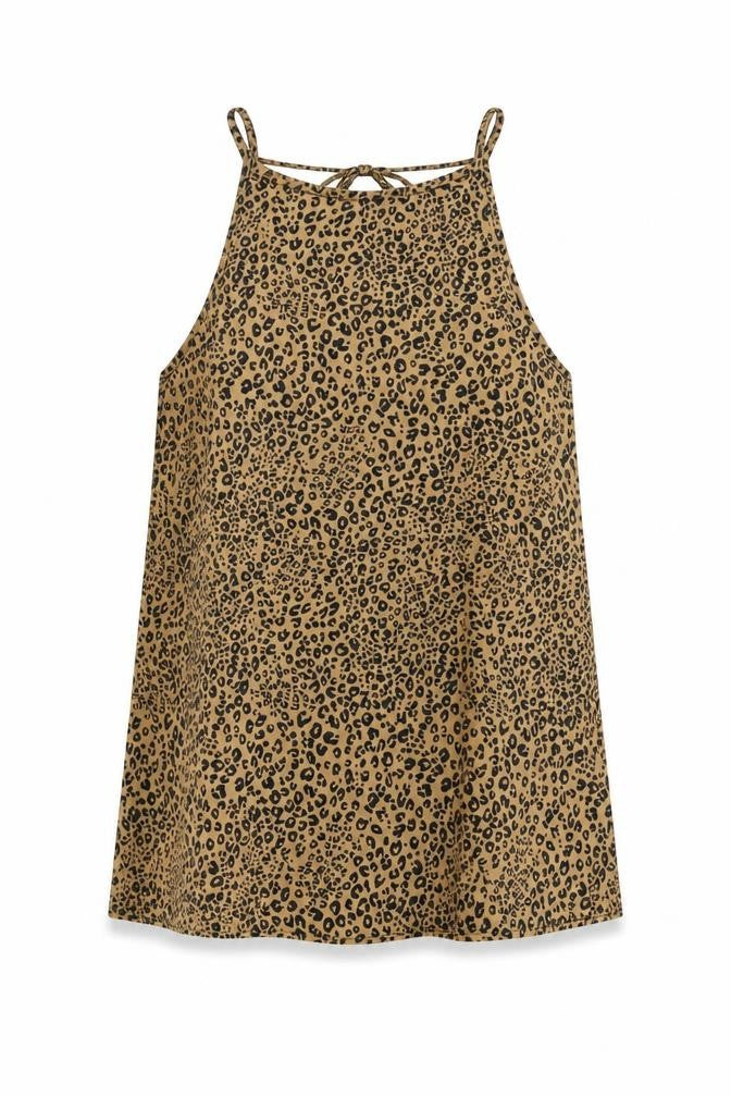&et Womens Brown Animal Print Polyester Basic Tank Size 8 Round Neck - Leopard Pattern
