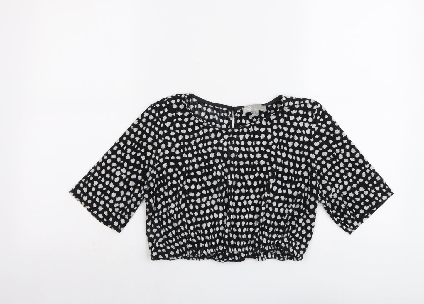 ASOS Womens Black Geometric Polyester Cropped T-Shirt Size 12 Round Neck