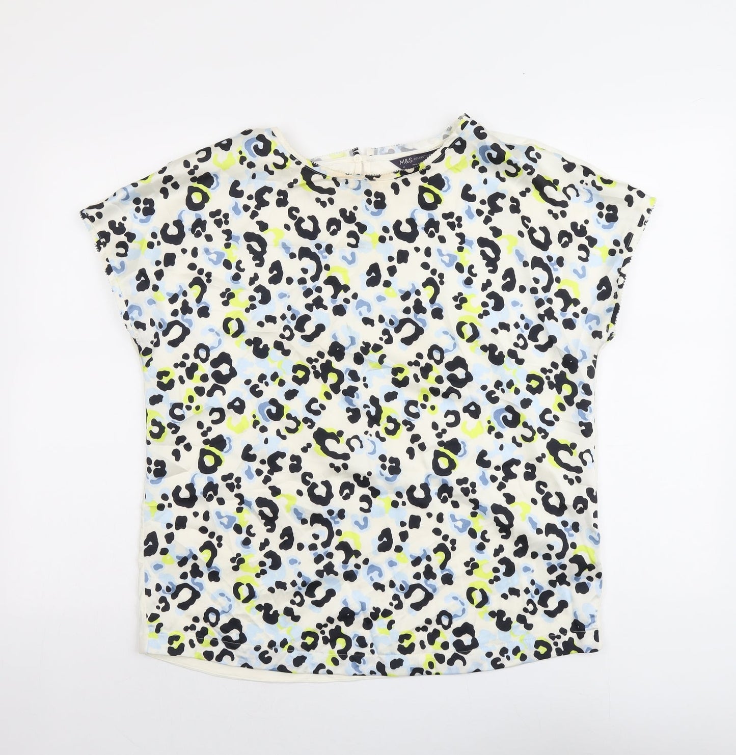 Marks and Spencer Womens Multicoloured Animal Print Polyester Basic T-Shirt Size 12 Round Neck - Leopard Pattern