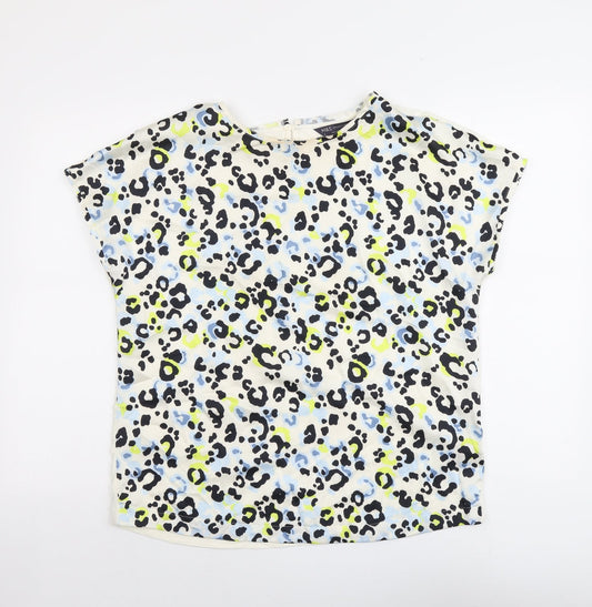 Marks and Spencer Womens Multicoloured Animal Print Polyester Basic T-Shirt Size 12 Round Neck - Leopard Pattern